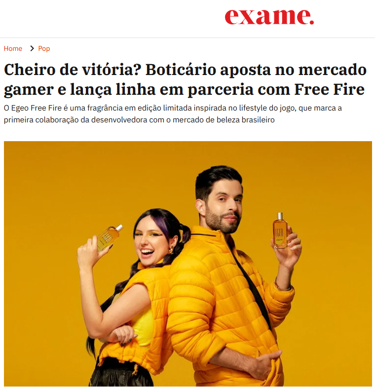 Exame: Boticário aposta no mercado gamer e lança linha em parceria com Free Fire