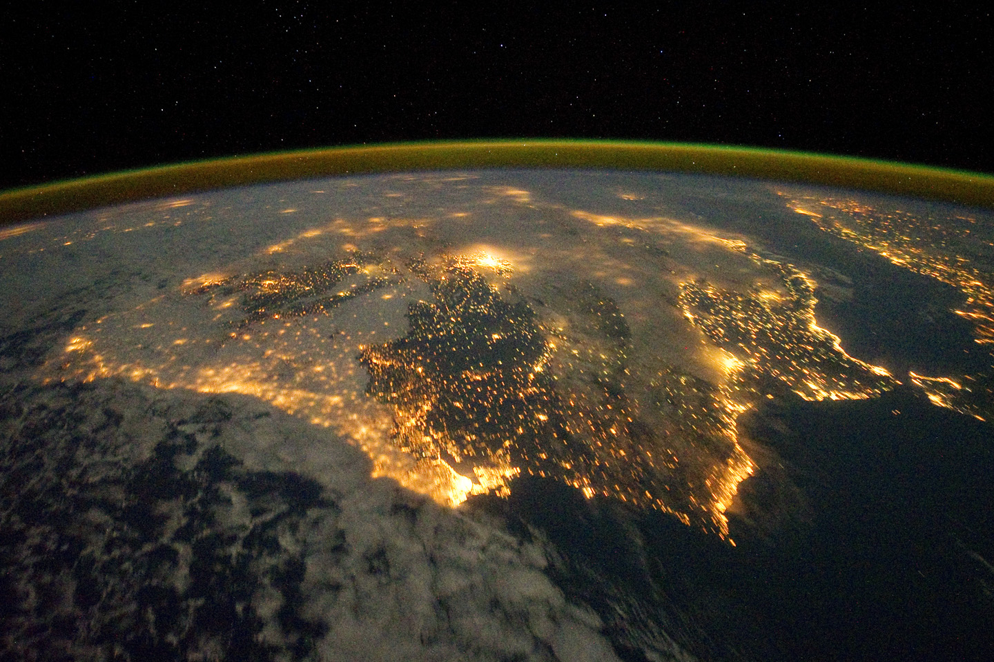 Earth at night satellite imagery, analogical stand-in for cross-country market clustering